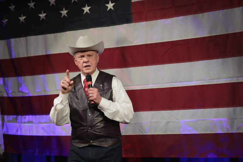 Republican candidate for the U.S. Senate in Alabama Roy Moore speaks at a campaign rally on Sept. 25, 2017, in Fairhope, Ala. (Scott Olson/Getty Images)